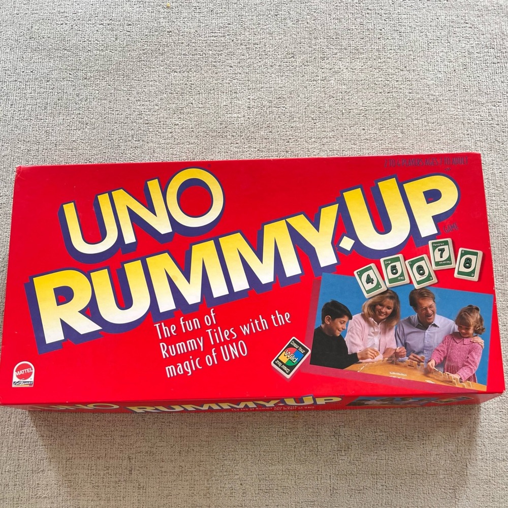 Vintage 1993 Mattel UNO Rummy-Up Tile Game Complete Retro Family Board Game